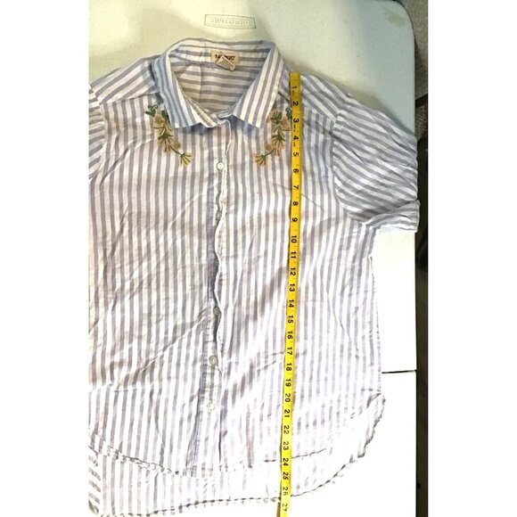 PASSAPORT- WOMENS BLUE/WHITE STRIPE FRONT EMBROIDER LONG SLEEVE 100% COTTON SZ L - Picture 7 of 7